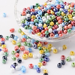 6/0 perles de rocaille en verre, couleurs opaques lustered, ronde, couleur mixte, 4mm, Trou: 1.5mm, environ 4500 pcs / livre