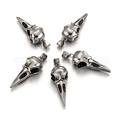 304 Edelstahl große Anhänger, Vogel Schädel, Antik Silber Farbe, 56x21.5x14.5 mm, Bohrung: 9x4.5 mm