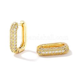 Boucles d'oreilles créoles élégantes rétro en laiton avec pavé de zircons cubiques transparents, ovale, or, 17x12mm