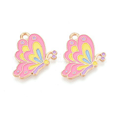 Pendente smaltati in lega, charms farfalla, oro, roso, 20x16x1mm, Foro: 1.8 mm