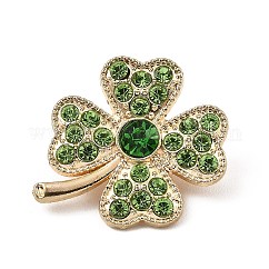 Spille a forma di trifoglio con strass in vetro e lega, gioielli a spilla, oro chiaro, 24x26x8mm