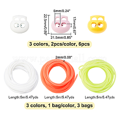 6 pièce de 3 couleurs de fermoirs de cordon à pompon ovales en plastique à 2 trous&nbsp;FIND-OC0003-23B