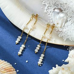 Orecchini a perno pendenti con nappe con perline di perle naturali&nbsp;EJEW-JE05514-01