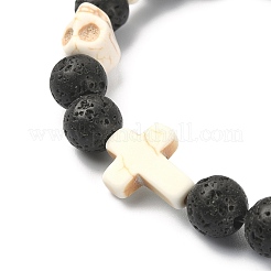 Braccialetti elasticizzati con teschio e perline incrociate con pietre preziose naturali e sintetiche tinte&nbsp;BJEW-TA00272-01