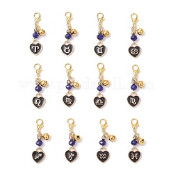 12 pieza de 12 estilos de doce constelaciones de aleación de esmalte negro con decoraciones colgantes de corazón de vidrio azul&nbsp;HJEW-JM03925