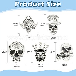 5 pieza de 5 estilos de alfileres de solapa de aleación de calavera con rhinestone&nbsp;JEWB-CJ0003-51