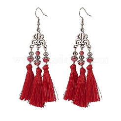 4 par de borlas de poliéster de 4 colores con aretes de candelabro con cuentas de vidrio&nbsp;EJEW-TA00183