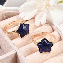 Bagues réglables en lapis-lazuli naturel étoilé&nbsp;RJEW-H241-01G-01