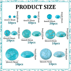 180 Stück 8 Stile Bastelzubehör gefärbter synthetischer türkisfarbener Edelstein flache Rückseite Kuppel Cabochons&nbsp;G-PH0003-28