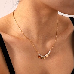 Elegante Halsketten aus Edelstahl mit Kunstperlen und Scheiben für Damen&nbsp;CZ7605