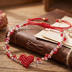 Valentinstag-Armbänder aus geflochtenen Perlen aus Messing und Glas&nbsp;XT1729-2