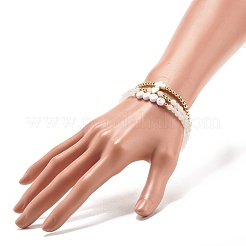 3 Uds. Juego de 3 pulseras elásticas con cuentas de jade blanco natural&nbsp;BJEW-JB07975
