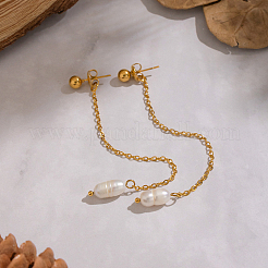 Boucles d'oreilles pendantes ovales en acier inoxydable 304 et perles d'eau douce&nbsp;PG0199