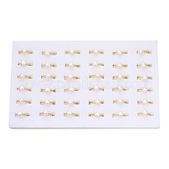 Natürliche Perle Doppellinien Messing offene Manschette Fingerringe&nbsp;PEAR-N022-C08