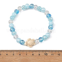 Braccialetti elasticizzati da donna con perline rotonde sfaccettate in vetro galvanizzato turchese sintetico tinto oceano tartaruga marina.&nbsp;BJEW-JB14386-02