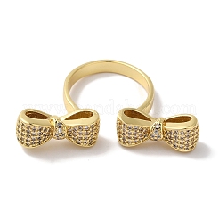 Anillos de puño abiertos de circonita cúbica transparente micro pavimentados de latón con lazo para mujer&nbsp;LS-RJEW-C098-15G