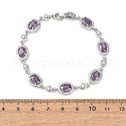 Bracelets à maillons ovales en laiton sertis de micro-pavés de zircone cubique pour femmes&nbsp;BJEW-D387-04P