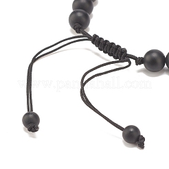 Bracciale con perline intrecciate in agata nera naturale smerigliata&nbsp;BJEW-JB08249-03