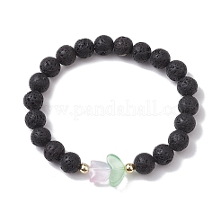 Bracelets extensibles en perles rondes en pierre de lave naturelle&nbsp;BJEW-JB10207