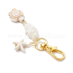 7 pendentif décoratif en forme d'étoile de mer et de tortue de mer en turquoise synthétique et nacre blanche naturelle&nbsp;HJEW-JM03168