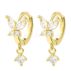 Orecchini a cerchio pendenti in vero ottone placcato oro 18k con farfalla&nbsp;EJEW-L270-11G