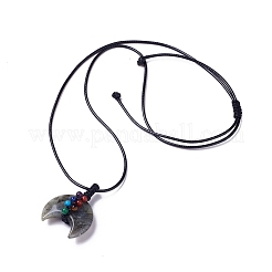 Collana regolabile con ciondolo a doppio corno con gemme miste naturali e sintetiche con cordino in cera per donna&nbsp;NJEW-B086-01