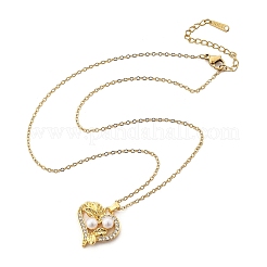 Collar con colgante de hoja y corazón de circonita cúbica transparente micro pavé de latón para mujer&nbsp;NJEW-S448-11G