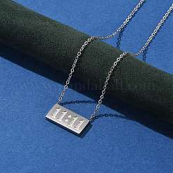 Collar con colgante rectangular de acero inoxidable 304 con números 11:11 y cadenas de cable para mujer&nbsp;NJEW-NH0001-04P