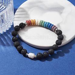 Armband aus gefärbtem natürlichem Lavagestein und Perlenperlen&nbsp;BJEW-JB10053-01