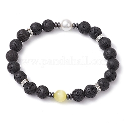 Runde Stretch-Armbänder aus natürlichem Lavastein und Katzenaugenperlen für Damen&nbsp;BJEW-JB10986