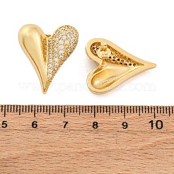 Orecchini a bottone con micro pavè di ottone a forma di cuore e zirconi trasparenti&nbsp;EJEW-R025-10G