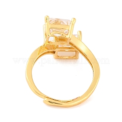 Quadratische verstellbare Ringe aus Messing mit Mikropflaster und klarem Zirkonia&nbsp;RJEW-U009-03B-G