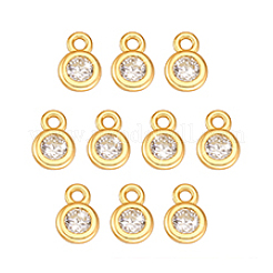 10 Stück 925 flache runde Charms aus Sterlingsilber mit Mikropflaster und klarem Zirkonia&nbsp;STER-PH0004-15