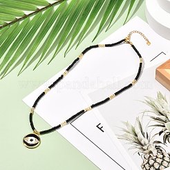 Collar con colgante de circonio cúbico micro pavé de latón mal de ojo plano y redondo&nbsp;NJEW-JN03692-01
