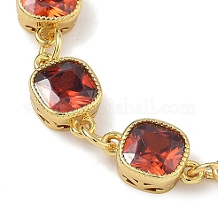 Quadratische Gliederarmbänder aus Messing mit Zirkonia-Pavé für Damen&nbsp;BJEW-P385-08G-02