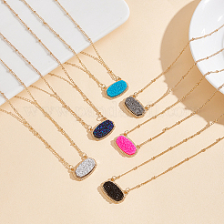 6 collana con ciondolo ovale in resina druzy simulata in 6 colori con catene satellitari in lega&nbsp;NJEW-AN0001-59
