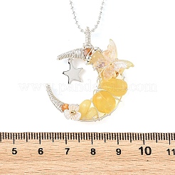 Mondanhänger aus natürlichem Topas-Jade mit Drahtumwicklung und Acryl-Schmetterling&nbsp;NJEW-TA00266-03