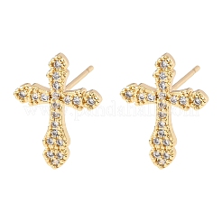 Boucles d'oreilles créoles en laiton avec zircons cubiques transparents à micro pavé&nbsp;EJEW-H178-04G