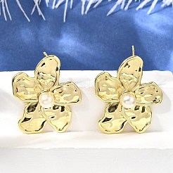 Blumen-Ohrstecker aus Messing&nbsp;EJEW-F358-03A-G