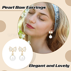 4 paire de boucles d'oreilles pendantes en alliage émaillé avec nœud papillon et perles en plastique&nbsp;EJEW-AN0004-93