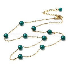 Colliers à maillons ronds en acier inoxydable et perles d'imitation pour femmes&nbsp;WGE4439-06