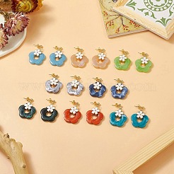 8 Paar baumelnde Ohrstecker aus 8-farbiger Emaille-Legierung mit Acryl-Edelsteinimitat und Blumen-Ohrsteckern&nbsp;EJEW-JE05237