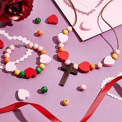 DIY-Sets zur Herstellung von Halsketten aus rundem Herz und Kreuz aus Holz und Rindsleder&nbsp;DIY-GA0007-97