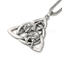 Nodo trinità con collana pendente in lega di lupo con catenelle&nbsp;NJEW-D048-08AS