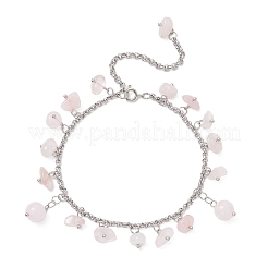 Bracelets à breloques en acier inoxydable 304 avec des éclats de quartz rose naturel&nbsp;BJEW-JB12376-03