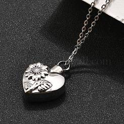 Colliers avec pendentif en forme de cercueil cinéraire en forme de cœur et de tournesol en acier inoxydable 304&nbsp;NJEW-V002-03P