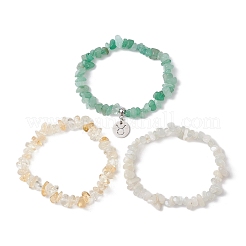 3 stücke 3 arten natürlichen weißen mondstein & citrin & aventurin chips stretch armbänder sets&nbsp;BJEW-JB11076-04