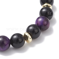 Braccialetti elastici rotondi in occhio di tigre naturale e ossidiana senza occhi e perline di ematite sintetica non magnetica per le donne&nbsp;BJEW-JB12762