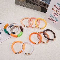 10 Stück 10 Stil handgefertigte Heishi-Perlen-Stretcharmbänder aus Fimo mit Herz&nbsp;BJEW-SW00036-01