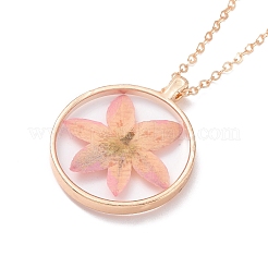 Collana con pendente in resina di fiori veri pressati a secco&nbsp;NJEW-G088-01KCG-06